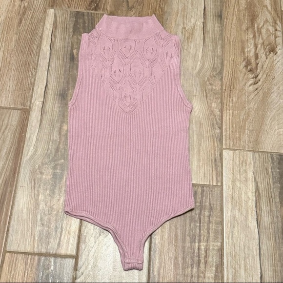 Free People Intimately On Point Mauve Ribbed Knit Mock Neck Bodysuit - Picture 2 of 4